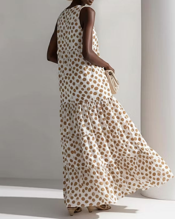 Kjole Rund Hals Vintage Polka Dot Ermeløs