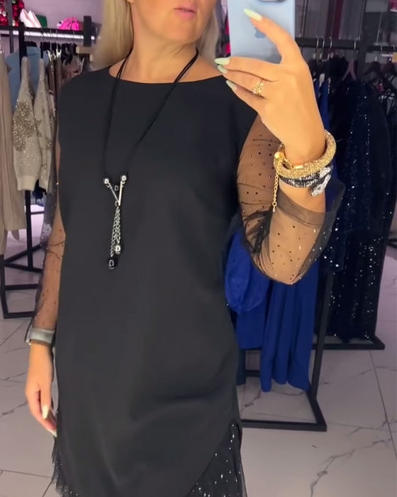 Kjole Rund Hals Gjennomsiktig Mesh Søm