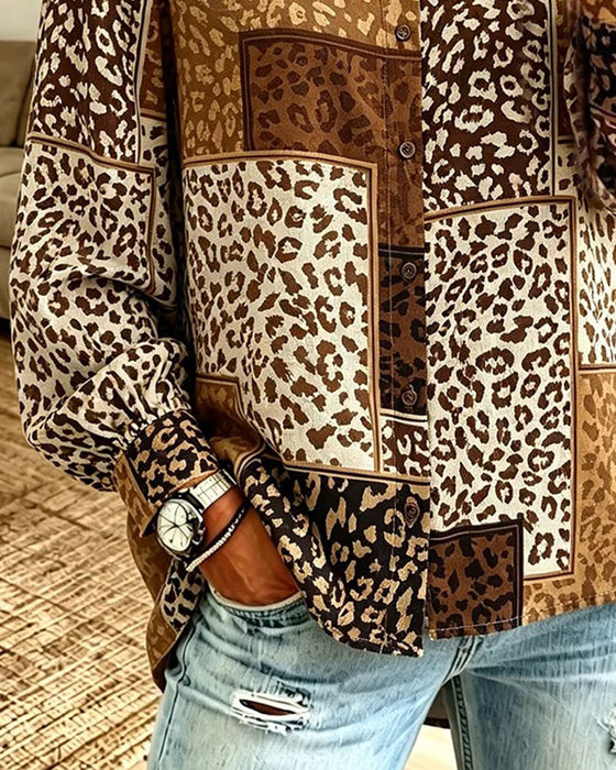 Skjorte Jakkeslag Knapp Leopard Rutete