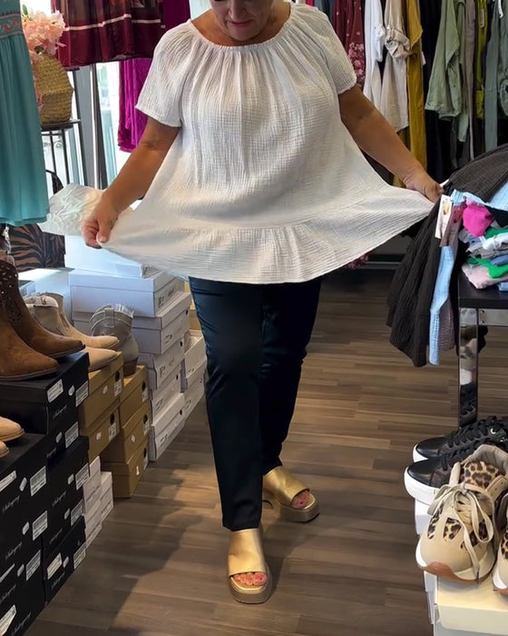 Bluse Rund Hals Rynket Avslappet Solid