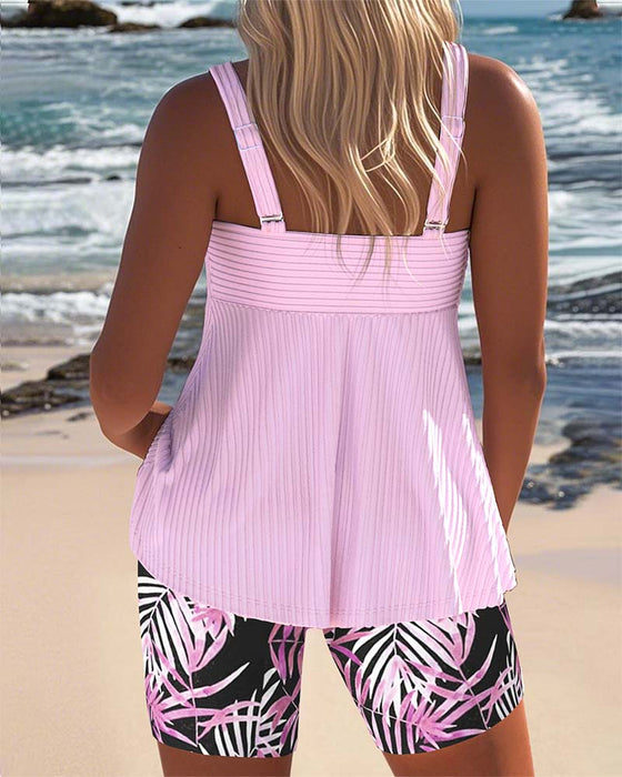 Tankini Stripet Vest Med Trykte Strandbukser