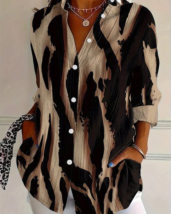 Bluse Ståkrage Uregelmessig Trykket