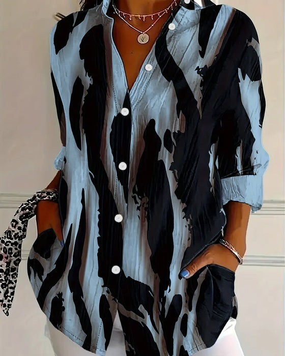 Bluse Ståkrage Uregelmessig Trykket