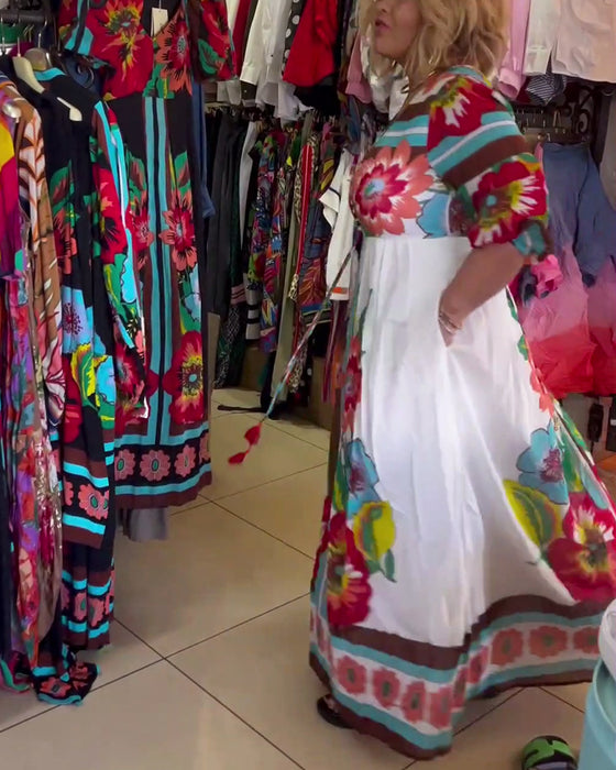 Dyp V løs tilfeldig blomsterkjole