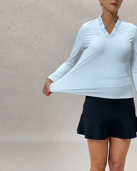 Topp Høy Stretch Rasktørk Rysjet V-Hals Uformell