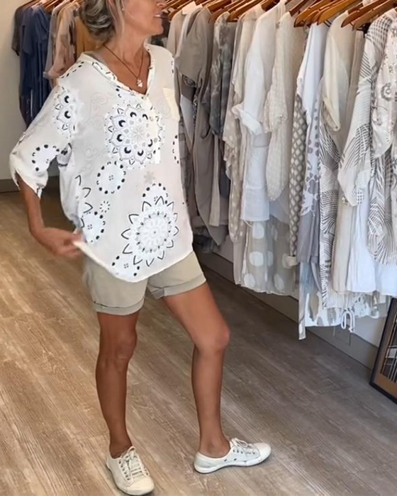 Bluse Allsidig V-Hals Trykt Halvlange Ermer