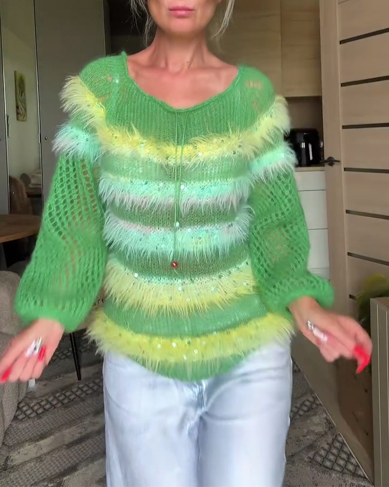 Overgangsfarge Hullstrikket Rundhalset Genser