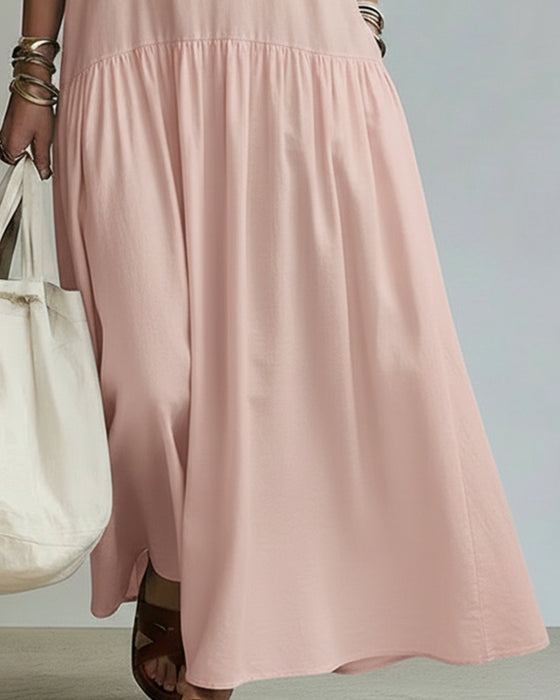 Kjole Knappforside Ensfarget Langermet