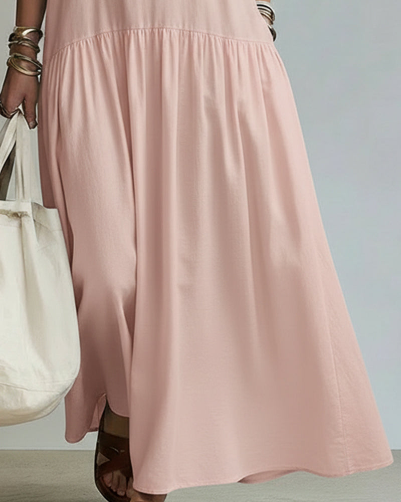 Kjole Knappforside Ensfarget Langermet