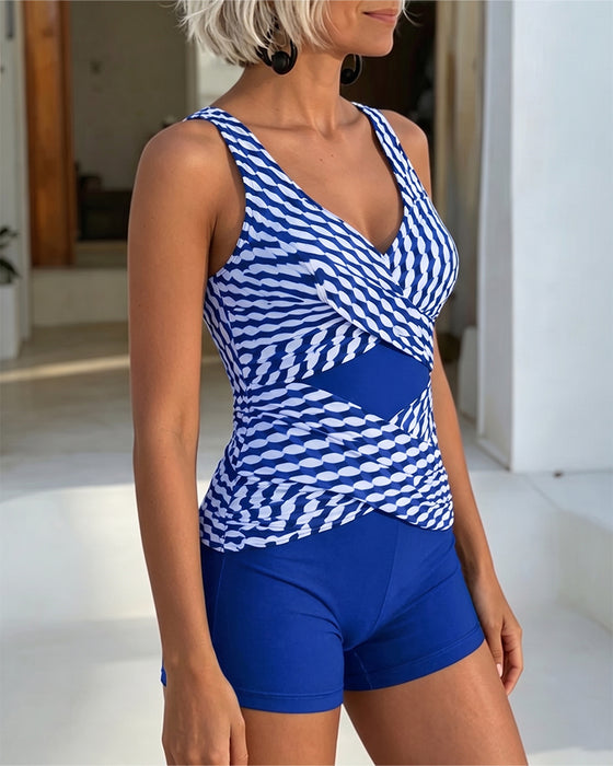 Tankini Geometrisk Trykk Kryss Design