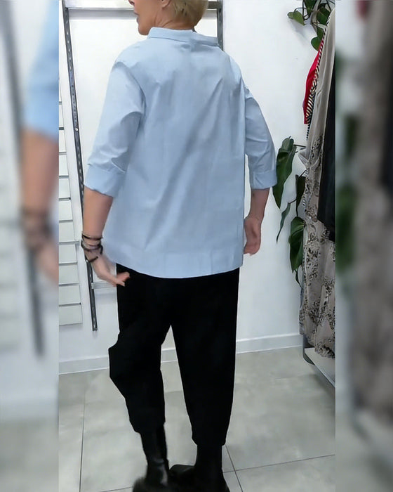 100% Bomull Bluse Vid Krage Ensfarget Casual