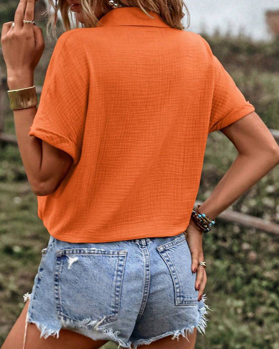 Bluse V-Hals Solid Dragsnor Slag
