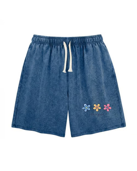 Shorts Blomstertrykk Elastisk Snøring