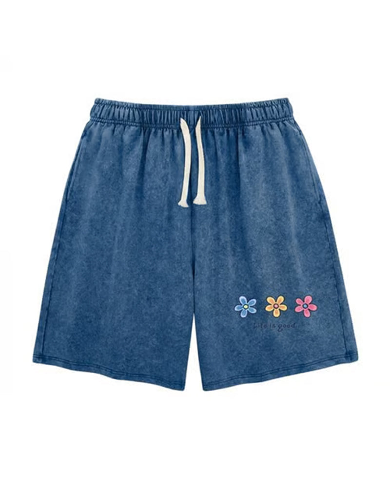 Shorts Blomstertrykk Elastisk Snøring