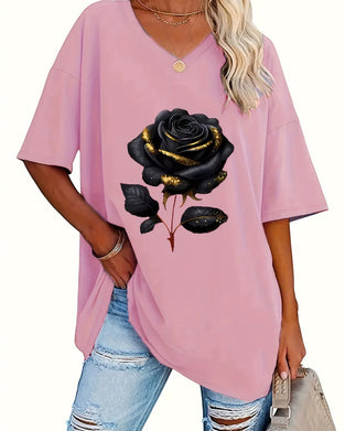 T-Skjorte Rosetrykk Loose Fit Halv Erme