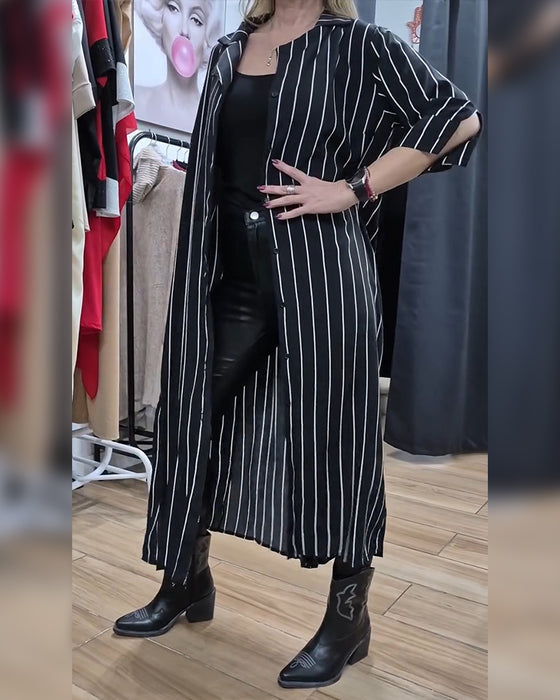Kåpe Skjorte Krage Knapp Stripe Splitt