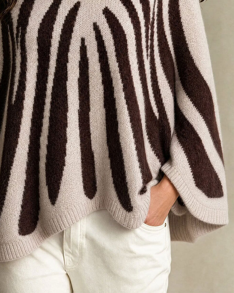 Pullover Halsring Knapp Stripet Bølgete
