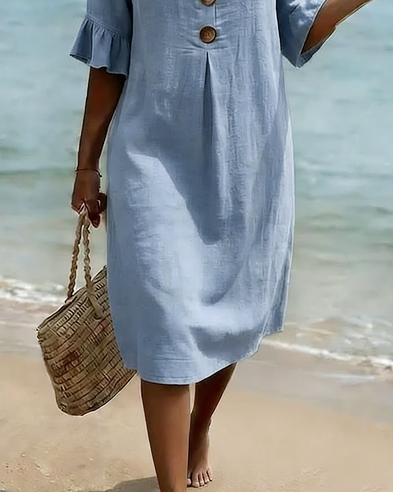 Kjole Knepp Rynkete Erm 100% Bomull