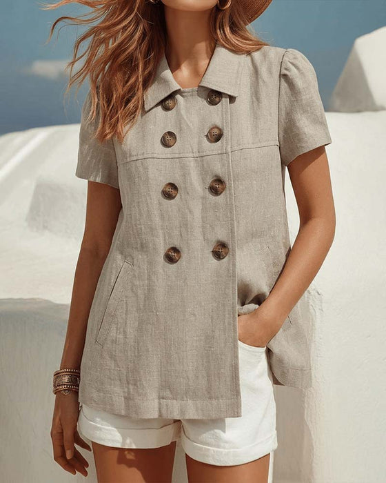 Bluse Knapp-Foran Slag Boble Kort Erme