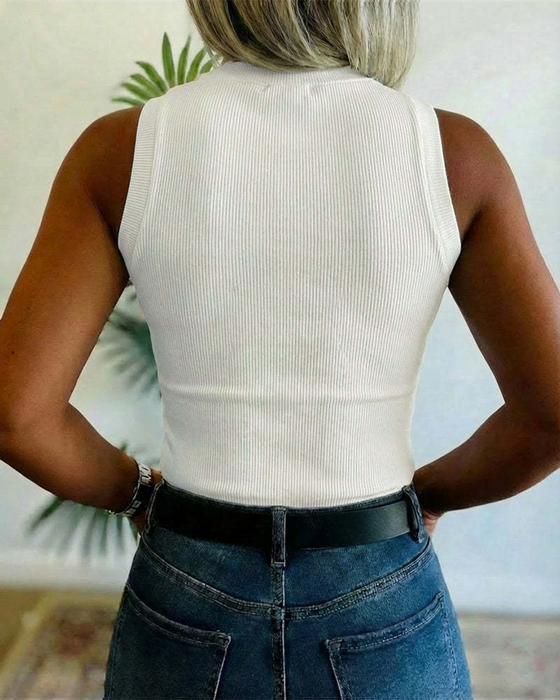 Tanktopp Ensfarget Ribbet Strass Tettsittende