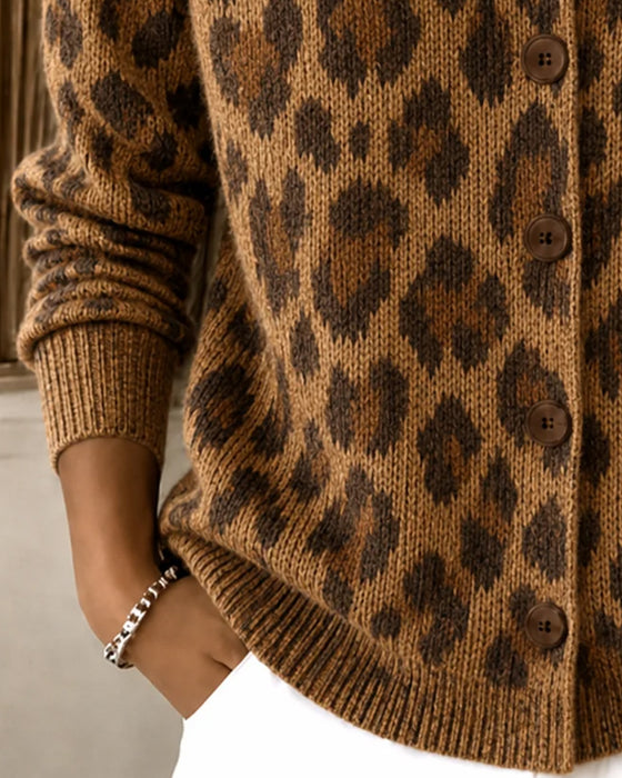 Cardigan Stilig Leopard Jakkeslag