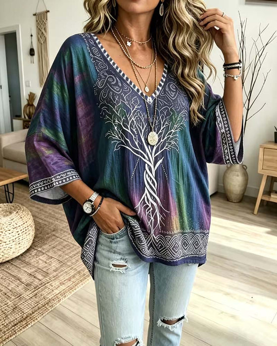 Bluse V-Hals Ombre Fargeblokk