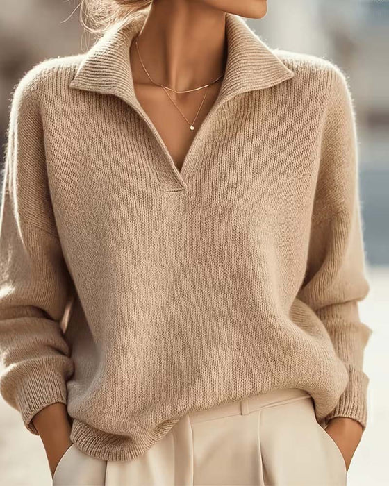 Pullover Nedfellbar-Krage Drop-Skulder Ensfarget Langermet