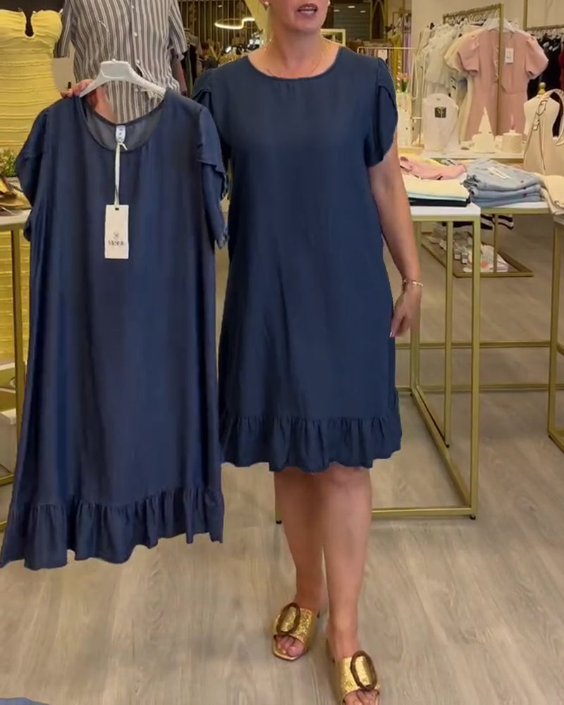 Kjole Casual Denim Rynket