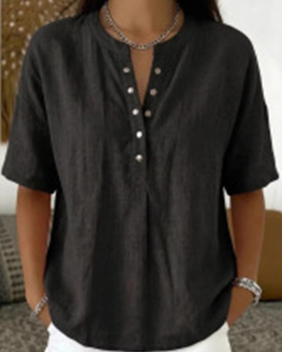 Bluse Solid Farge Casual Kort Erme