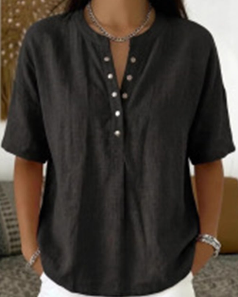 Bluse Solid Farge Casual Kort Erme