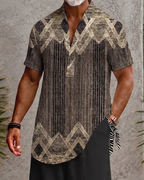 Bluse V-Hals Stripet Menn Kort Erme