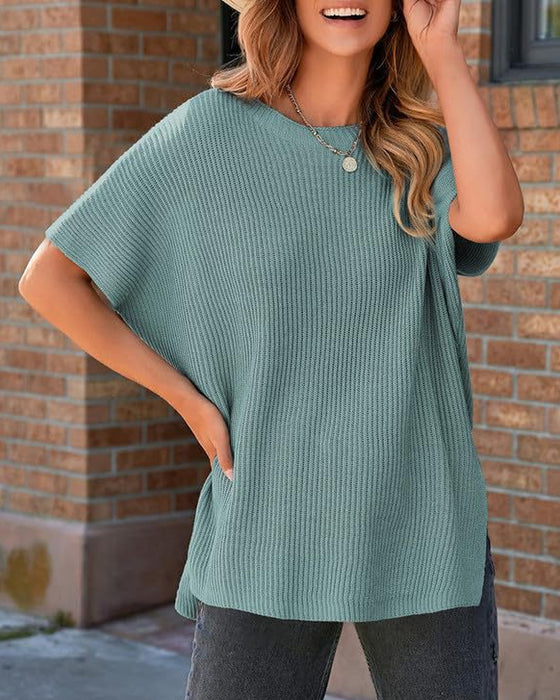 Pullover Ensfarget Rundhalset Flagermuserme