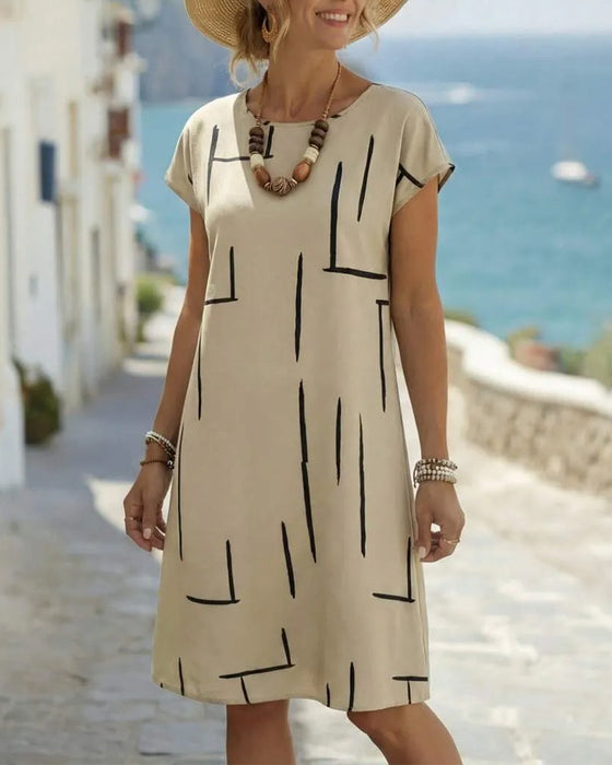 Kjole Dame Sommer Casual Trykk Rund Hals