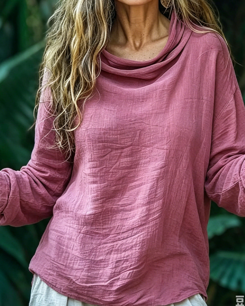 Bluse Drapert Hals Casual Solid Lang Erme