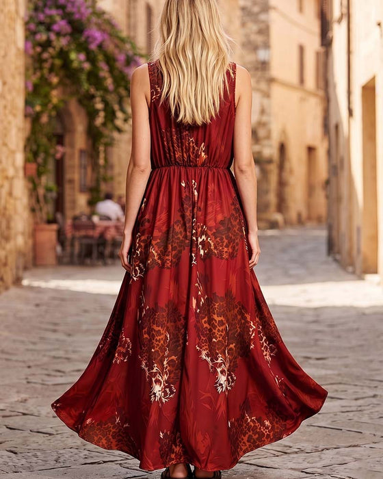 Kjole V-Hals Leopard Bohemisk Spagettistrap Maxi