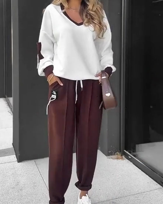 Fargeblokk Genser Og Joggebukse Sett