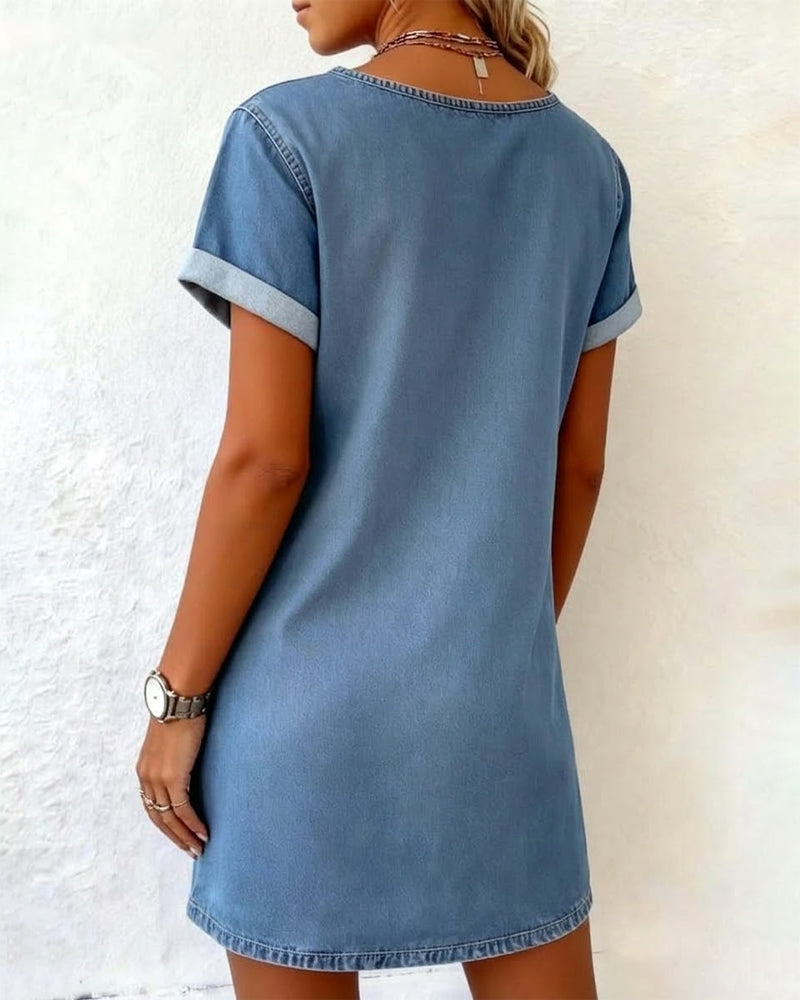 Kjole Denim V-hals Kortermet Shift