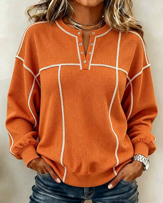 Sweatshirt V-Hals Linje Lang Erme