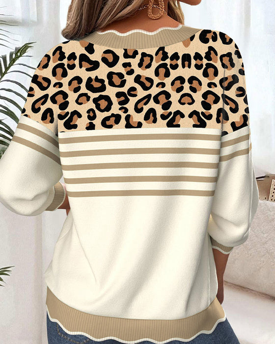 Genser V-Hals Leopardprint Kontrast
