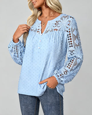 Bluse 3d-Blomster Åpen Arbeid Sammensatt