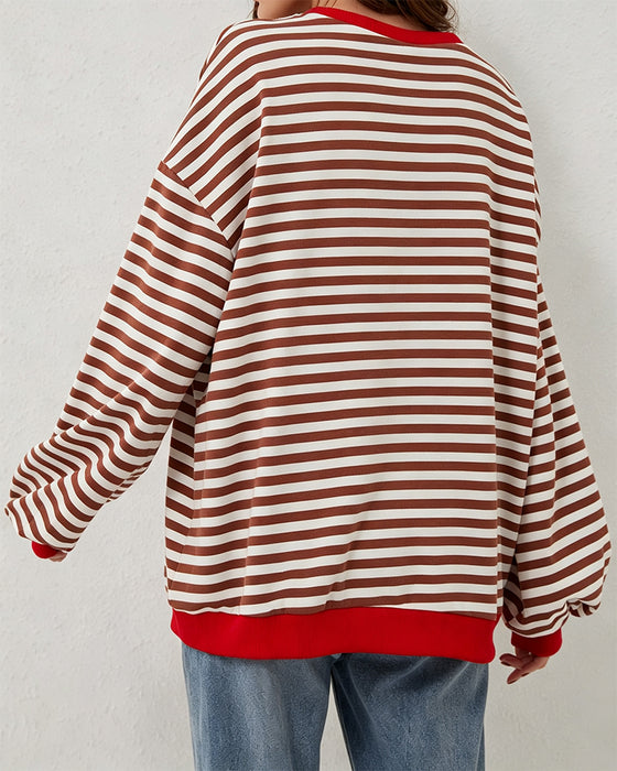 T-Shirt Stripet Rund Hals Fargeblokk