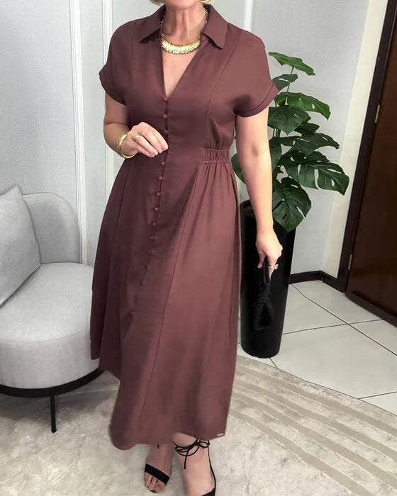 Kjole Ensfarget Knapping Midje