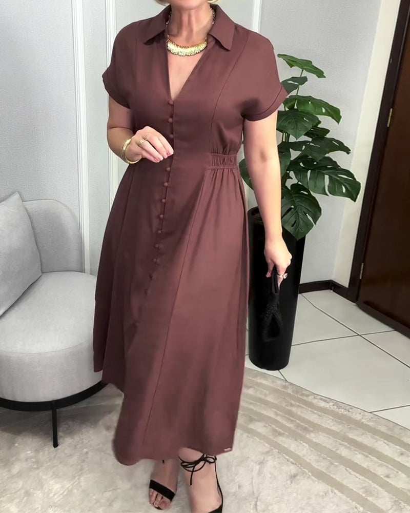 Kjole Ensfarget Knapping Midje