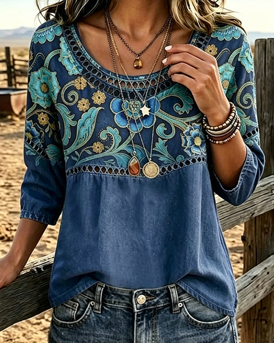Bluse Hul Ut Trykk Vintage