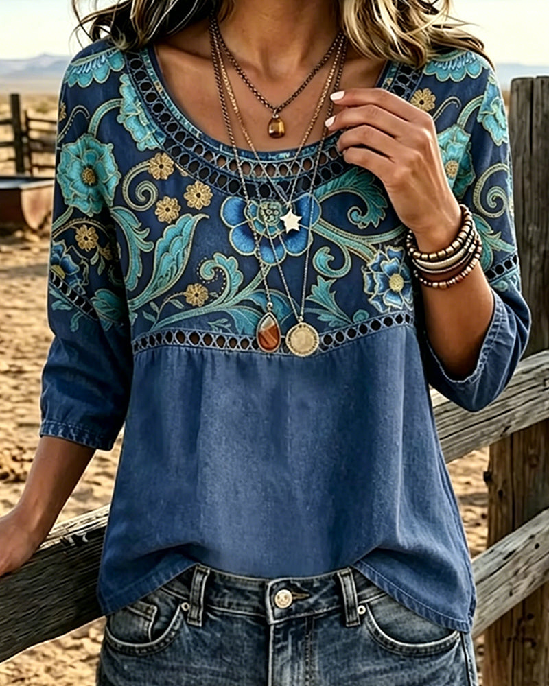 Bluse Hul Ut Trykk Vintage