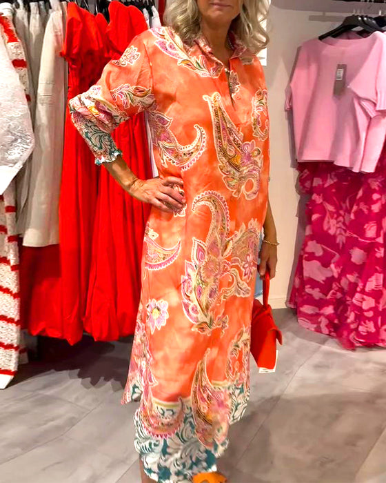 Kjole Ståkrage Lang Erm Cashew Print