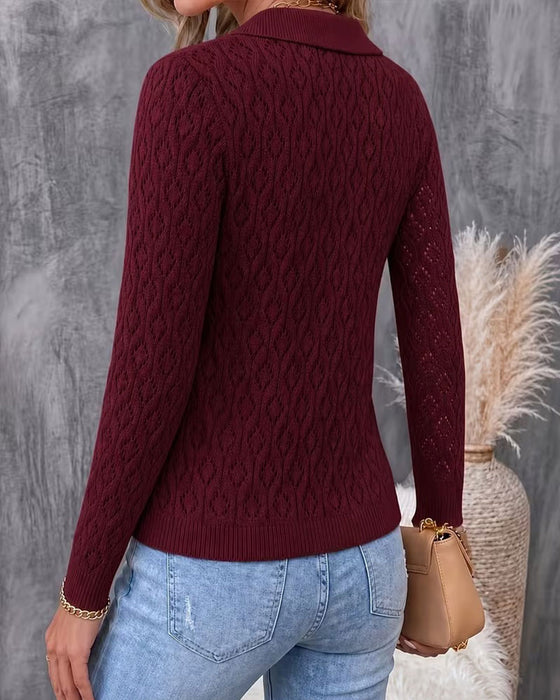 Pullover Nedbrettet Krage Knapp Cutout Slim