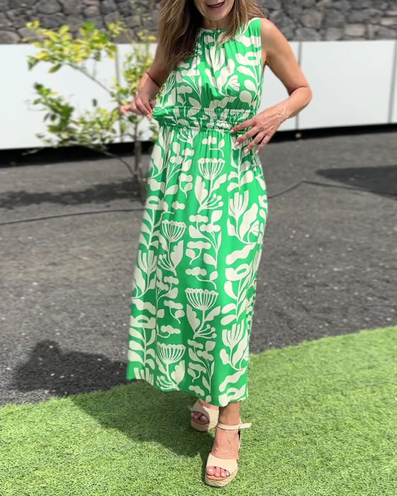 Kjole Ermløs Lang Midje Trykt