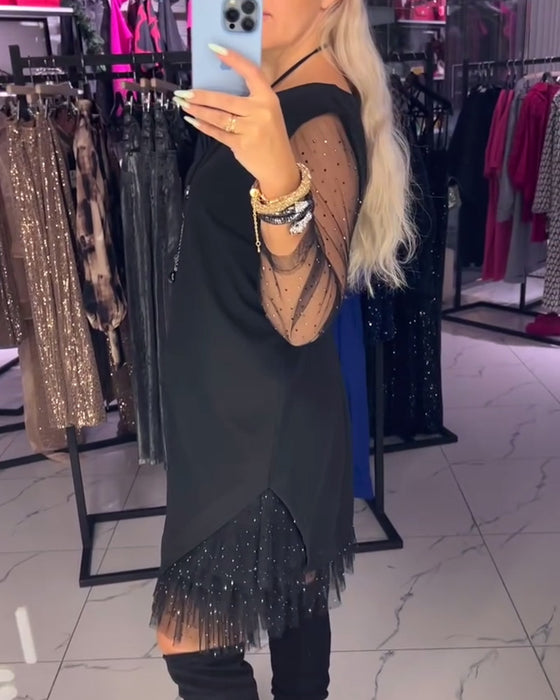 Kjole Rund Hals Gjennomsiktig Mesh Søm