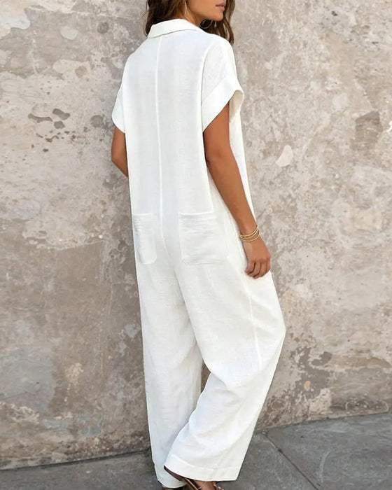 Uformell Ensfarget Jumpsuit Med Krage